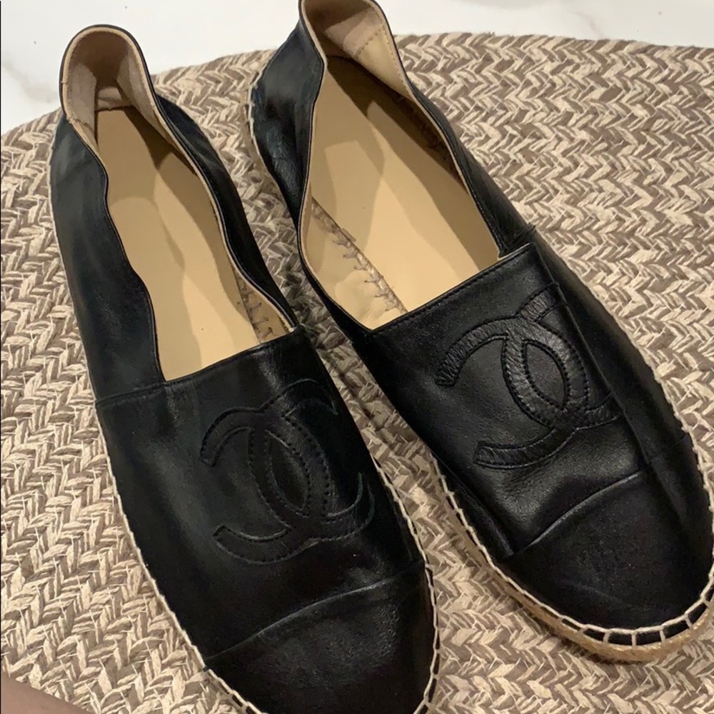 Chanel black leather Espadrilles